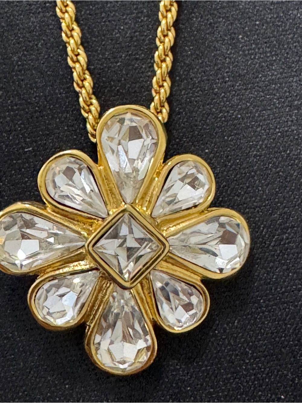 Yves Saint Laurent Gold-Tone Floral Crystal Pendant Necklace